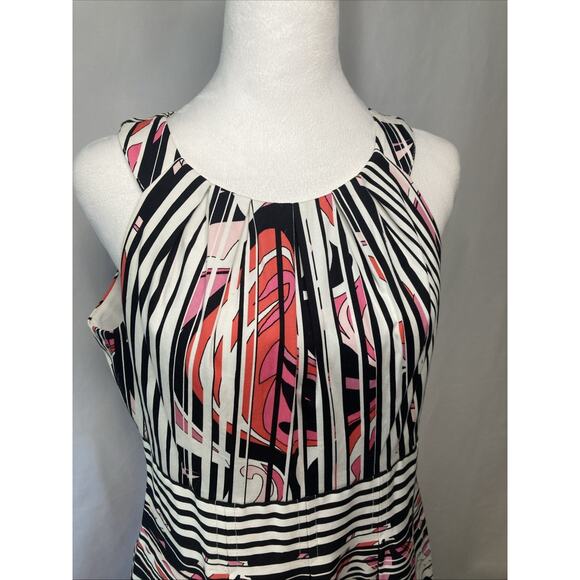 Nine West Women's 10 Dress Fit and Flare Sleeveless Multi Striped And Pockets - Picture 2 of 11